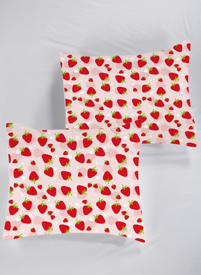 FUYEUN Pink Strawberry Sheet Set: Cute Strawberry Bedding Set Full/Queen Size for Women Girls Kids Teens Summer Fruits Bedroom Bed - 1 Flat Sheet, 1 Fitted Sheet, 2 Pillowcases - Image 4