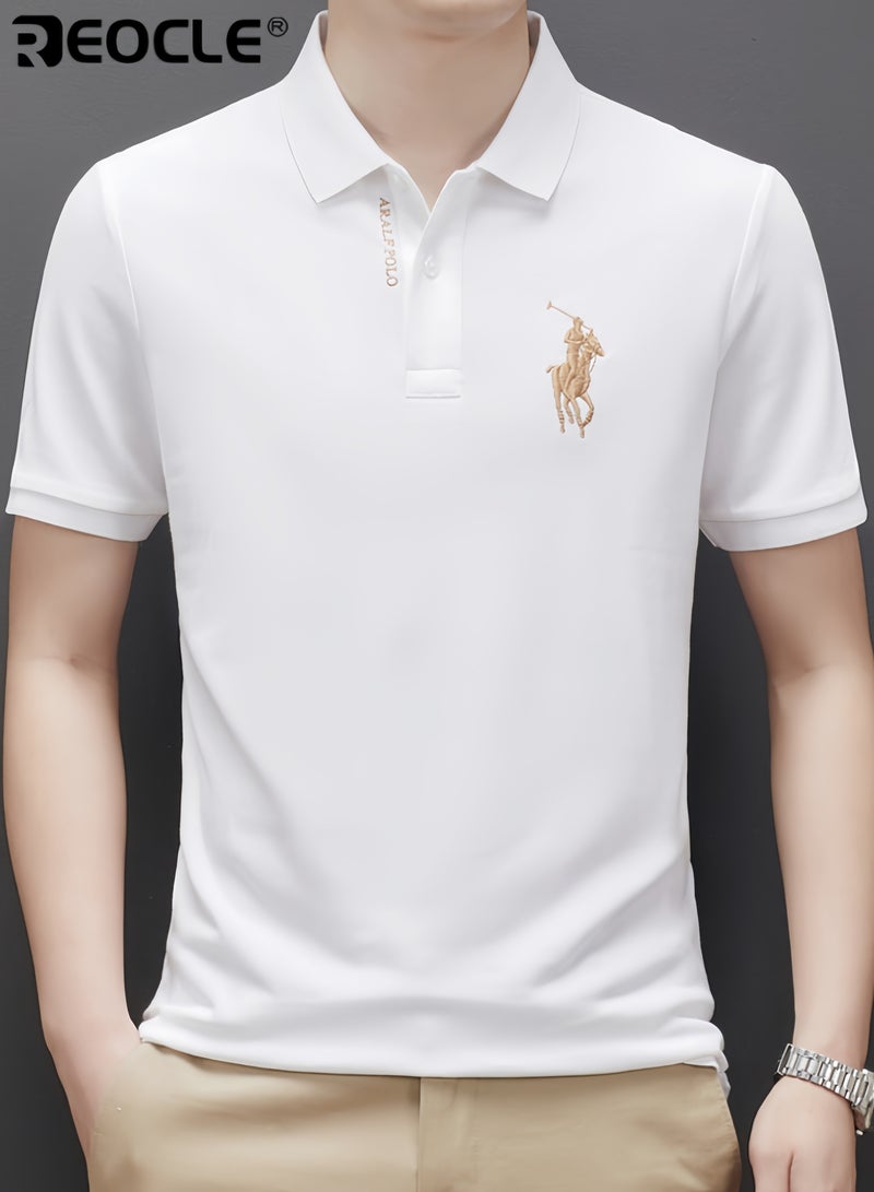 REOCLE Men's Solid Regular Fit Polo Shirt Thin Breathable Short Sleeve Shirts Turn-Down Collar Work Business Polo Shirt - Image 4