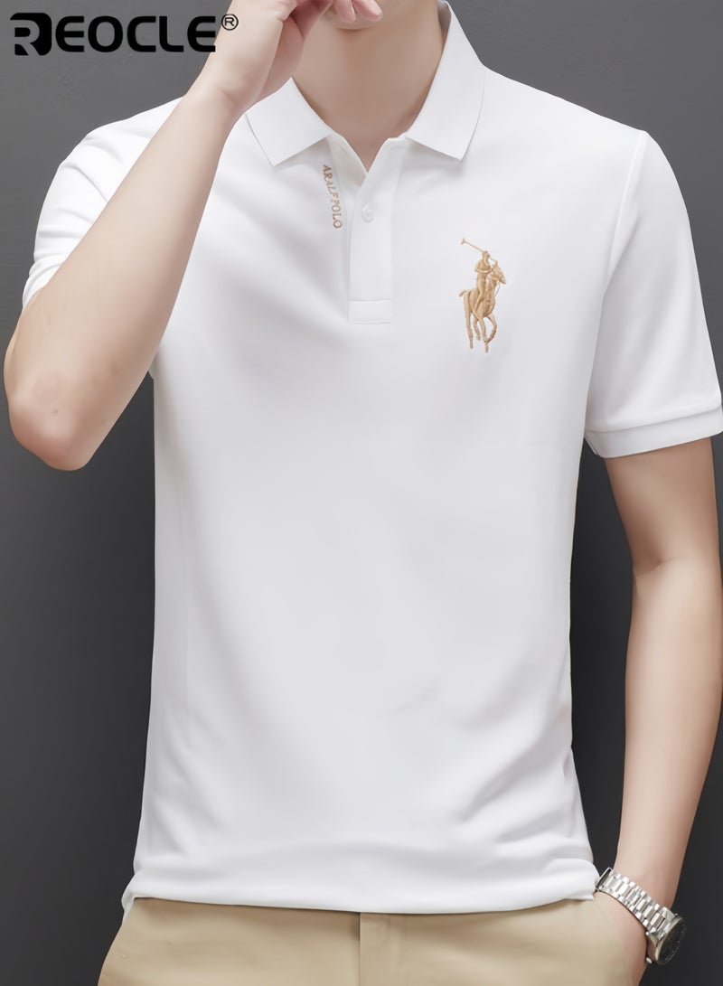 REOCLE Men's Solid Regular Fit Polo Shirt Thin Breathable Short Sleeve Shirts Turn-Down Collar Work Business Polo Shirt - Image 5