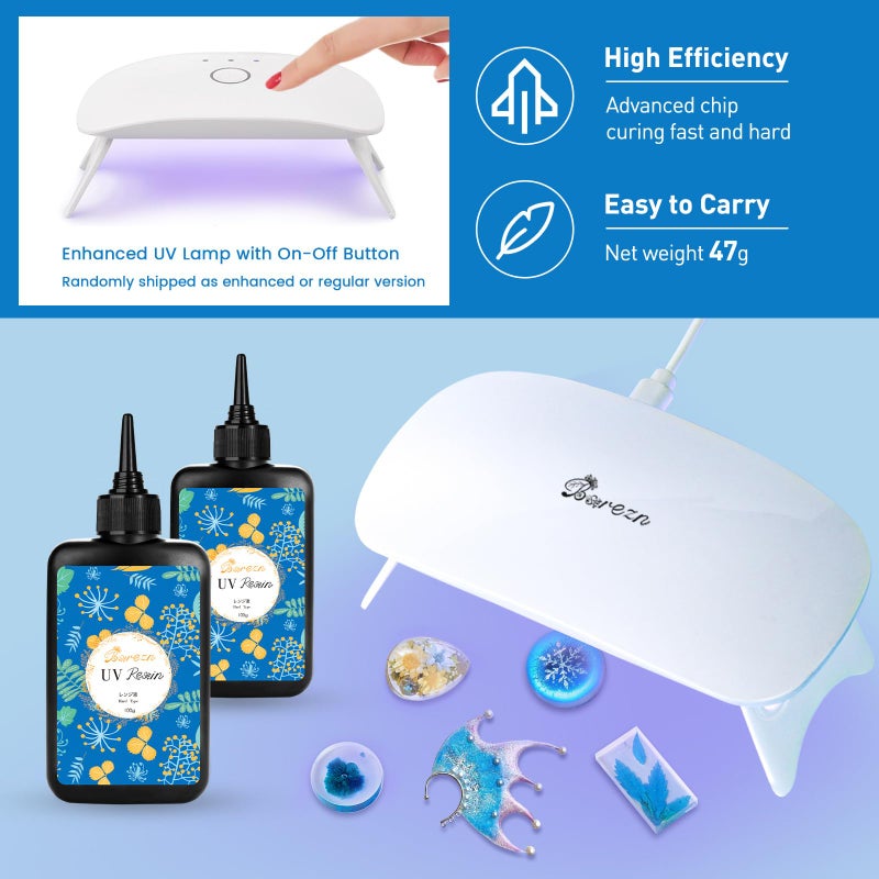 Bsrezn 200g UV Resin Kit with Light, Crystal Clear Solar Activated UV Epoxy Resin for Jewelry Making (100g x 2) - Image 4