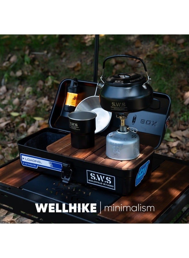 general Outdoor Tools Storage Box Portable Camping Picnic Box Metal Tools Storage Box Sundries Storage Box with Handles Black - Image 3