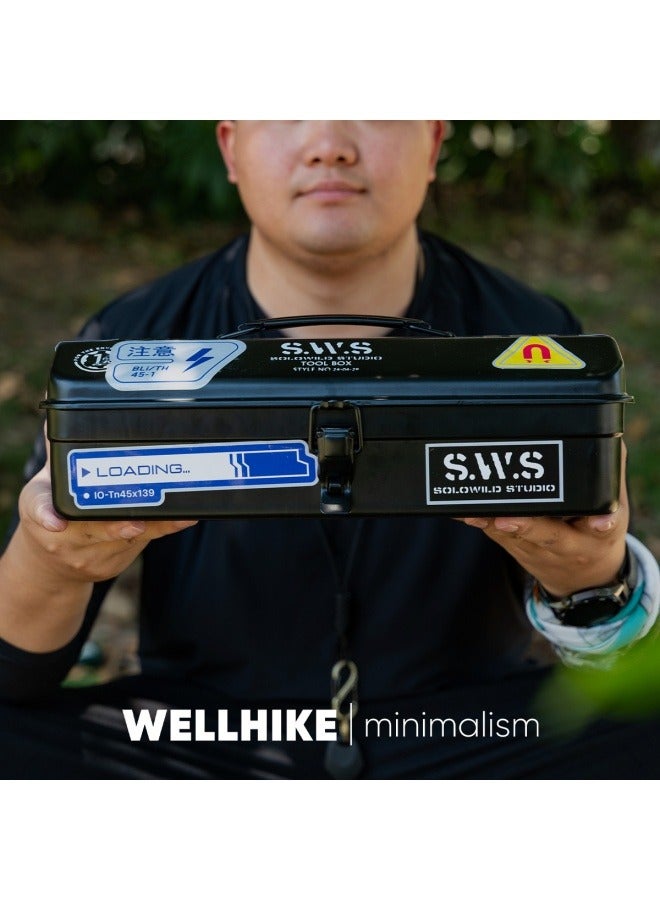 general Outdoor Tools Storage Box Portable Camping Picnic Box Metal Tools Storage Box Sundries Storage Box with Handles Black - Image 4