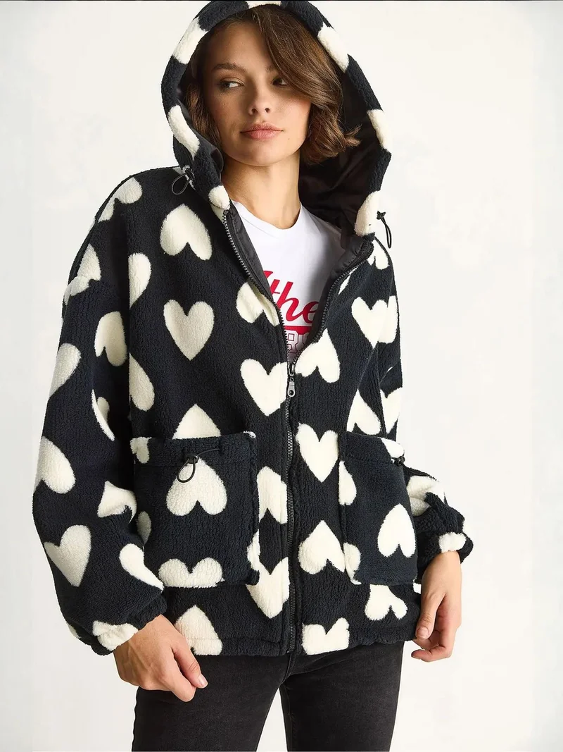 Bianco Lucci LUCCI Textured Puffers Down Coat with Faux Fur Collar