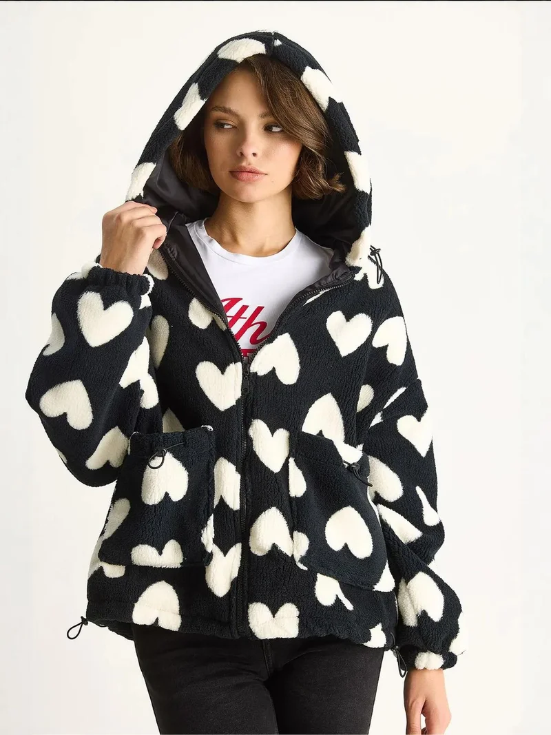 Bianco Lucci LUCCI Textured Puffers Down Coat with Faux Fur Collar