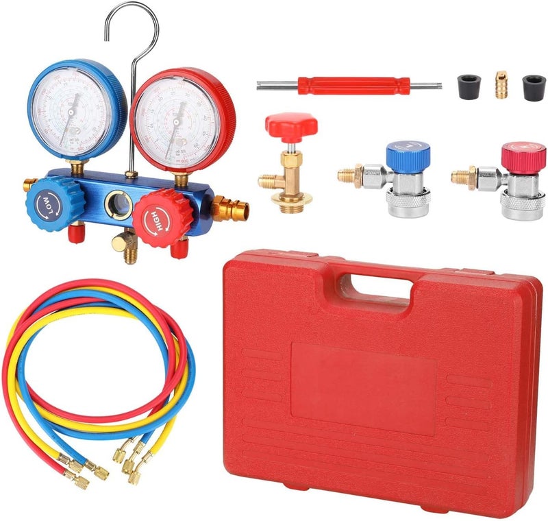 AQ AQSON مجموعة عدادات AQSON المزدوجة لمعدات التبريد مع 3 خراطيم شحن - Image 1