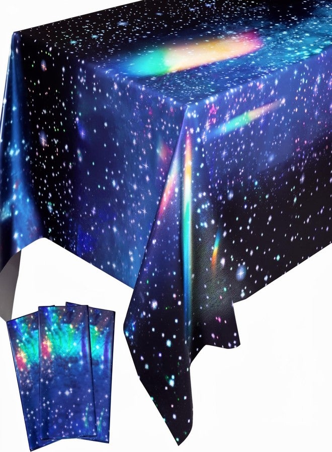 NiHome 3-Pack Iridescent Disposable Tablecloth 54"x108", Adds Sparkle to Birthdays, Holidays, Outdoor Parties, Family Reunions, School Events, Durable Waterproof BOPP Film with Easy Cleanup (Galaxy) - Image 1