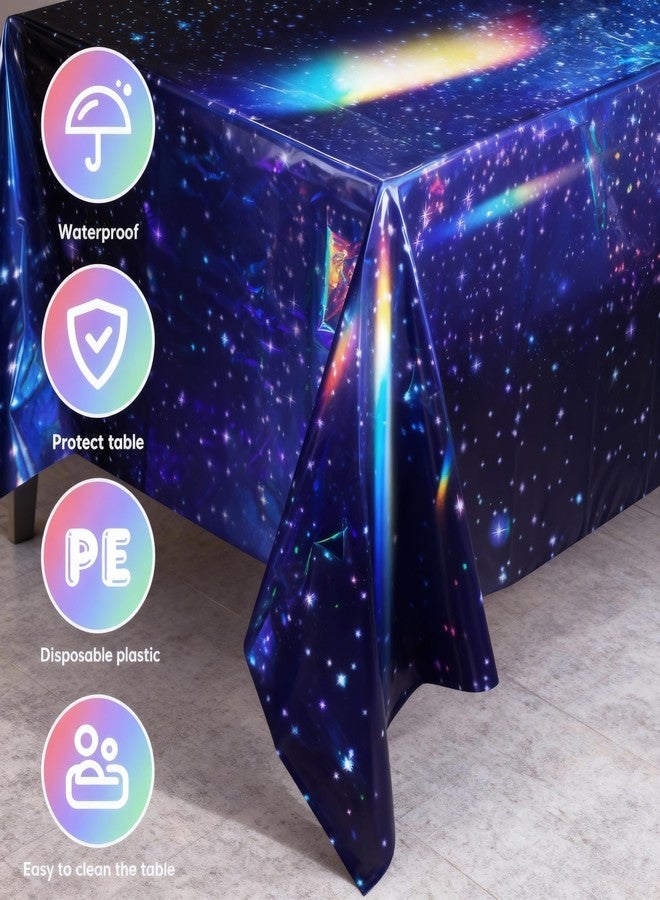 NiHome 3-Pack Iridescent Disposable Tablecloth 54"x108", Adds Sparkle to Birthdays, Holidays, Outdoor Parties, Family Reunions, School Events, Durable Waterproof BOPP Film with Easy Cleanup (Galaxy) - Image 2