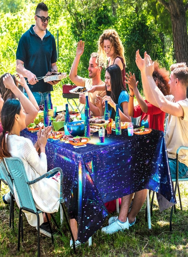 NiHome 3-Pack Iridescent Disposable Tablecloth 54"x108", Adds Sparkle to Birthdays, Holidays, Outdoor Parties, Family Reunions, School Events, Durable Waterproof BOPP Film with Easy Cleanup (Galaxy) - Image 3