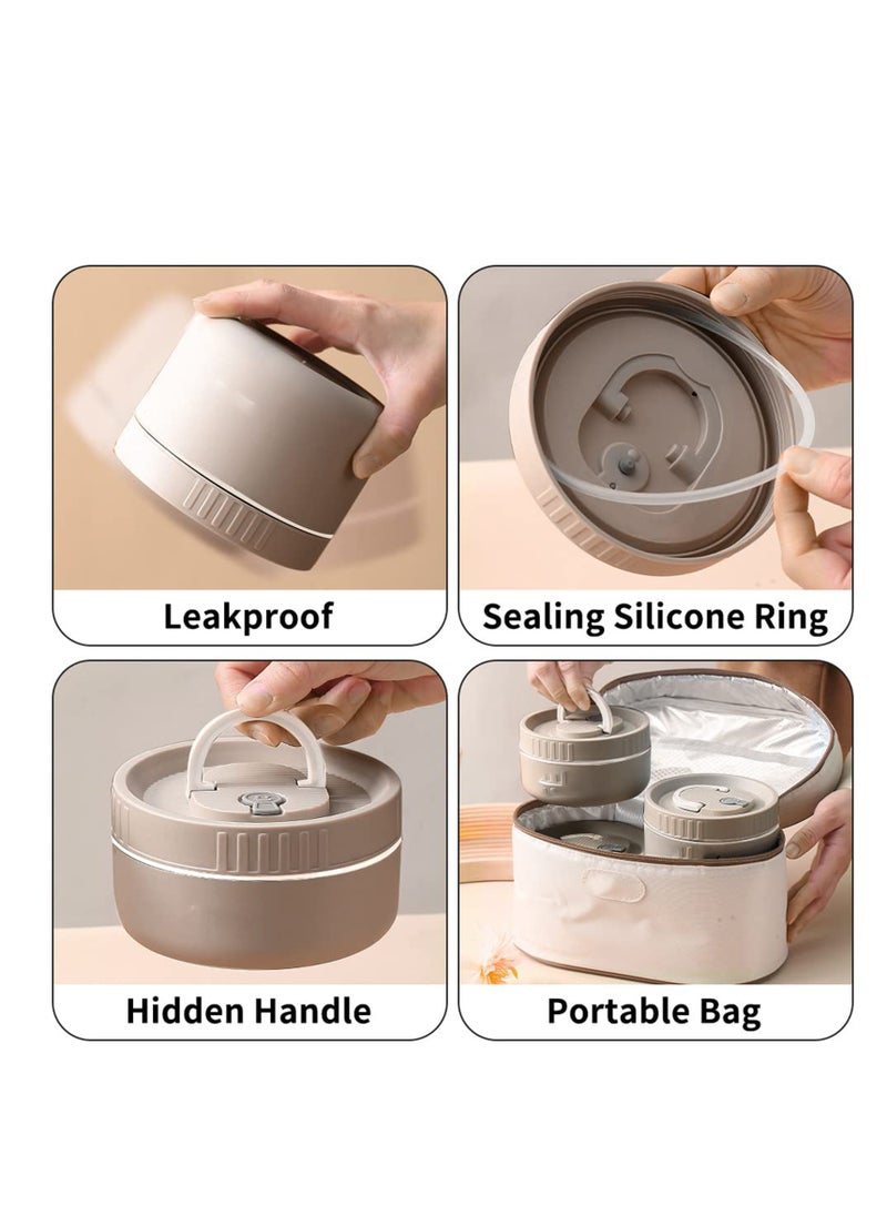 Lucky Insulated Stainless Steel Bento Lunch Box Set - Portable Thermal Food Container with Bag Induction Cooker & Microwave Safe - Keep Warm Lunch Box for Adults and Kids (Khaki 34oz)  - Image 3