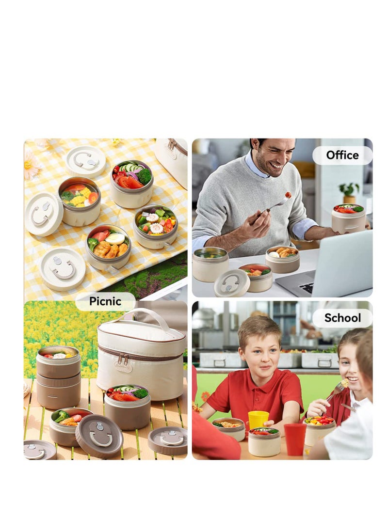 Lucky Insulated Stainless Steel Bento Lunch Box Set - Portable Thermal Food Container with Bag Induction Cooker & Microwave Safe - Keep Warm Lunch Box for Adults and Kids (Khaki 34oz)  - Image 5
