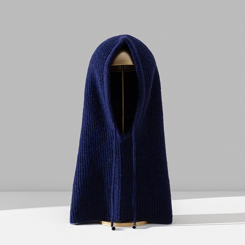 2024 autumn and winter new balaclava cap scarf hooded one mens and womens cap warm Korean pullover knitted hat Royal Blue - Image 3