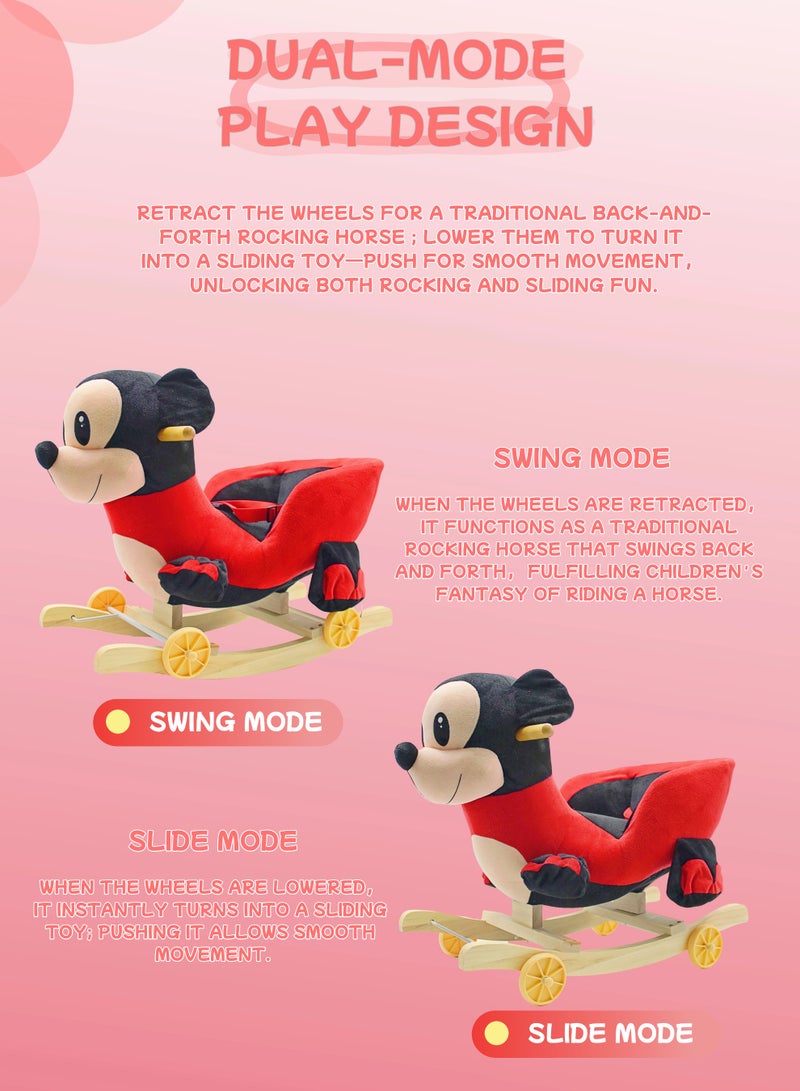 EASY FUTURE Plush Mickey 2-in-1 Rocking Horse & Ride-On Toy Rocker with Wheels for Toddlers and Kids - Image 3