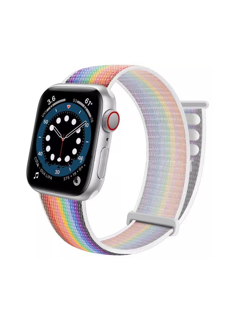 Generic White Rainbow 38/40/41mm/Series10-42 Compatible With Apple Watch, Suitable For Men And Women, Velcro Strap Wristband Compatible With Iwatch Series  - Image 1