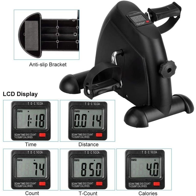 e World Mini Exercise Bike, Under Desk Bike Pedal Exerciser - Portable Foot Cycle Machine - Arm and Leg Peddler Machine with LCD Screen Displays Black - Image 3