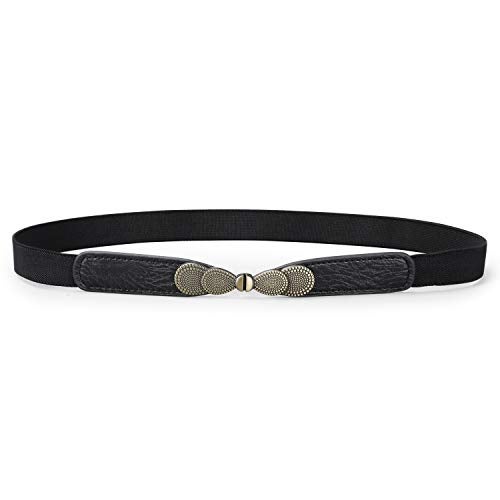 JASGOOD Women Skinny Elastic Stretch Belt for Dresses Retro Ladies Waist Vintage Thin Belt, Black - Image 1