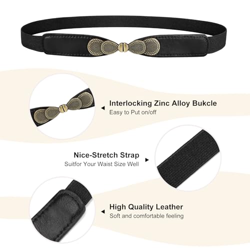 JASGOOD Women Skinny Elastic Stretch Belt for Dresses Retro Ladies Waist Vintage Thin Belt, Black - Image 3