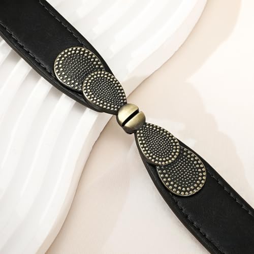 JASGOOD Women Skinny Elastic Stretch Belt for Dresses Retro Ladies Waist Vintage Thin Belt, Black - Image 4