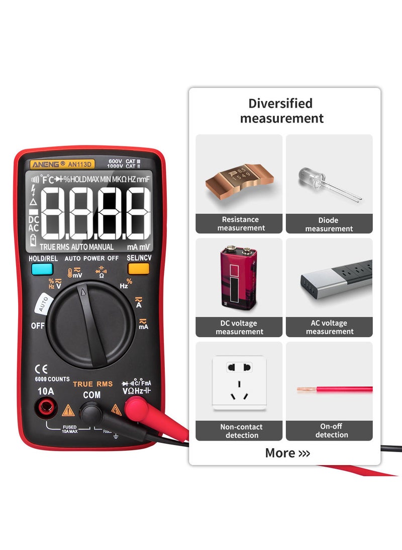 ANENG - ANENG AN113D Digital Multimeter Electrical Meter 6000 Counts DC/AC Current Voltage Tester Meters True RMS Auto Ranging LCD Display Temperature Measurement - Image 1