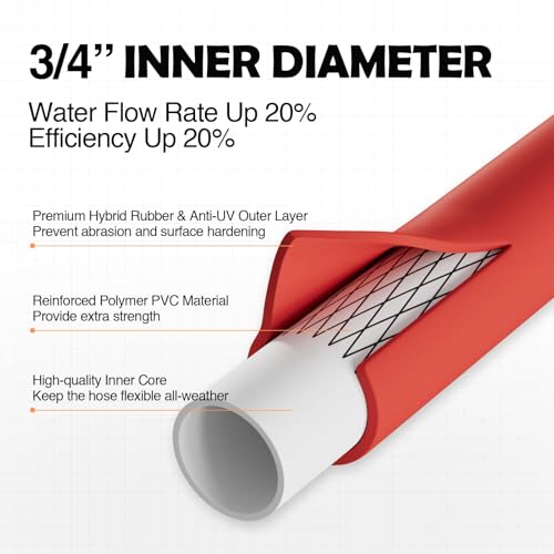 SPECILITE 34 HotCold Garden Water Hose 25 ft 50190Flexible Lightweight With 34 Brass Fittings for Yard Outdoor Farm Red - Image 3