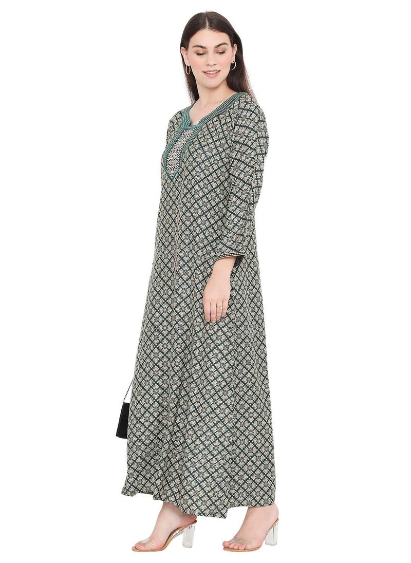 HANA & SARA - CREATIVE THREAD EMBROIDERY WITH STYLISH PRINTED DESIGN ARABIC KAFTAN FARASHA DRESSES - Image 1