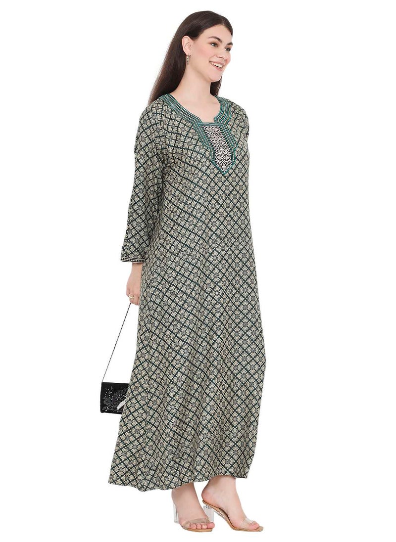 HANA & SARA - CREATIVE THREAD EMBROIDERY WITH STYLISH PRINTED DESIGN ARABIC KAFTAN FARASHA DRESSES - Image 1