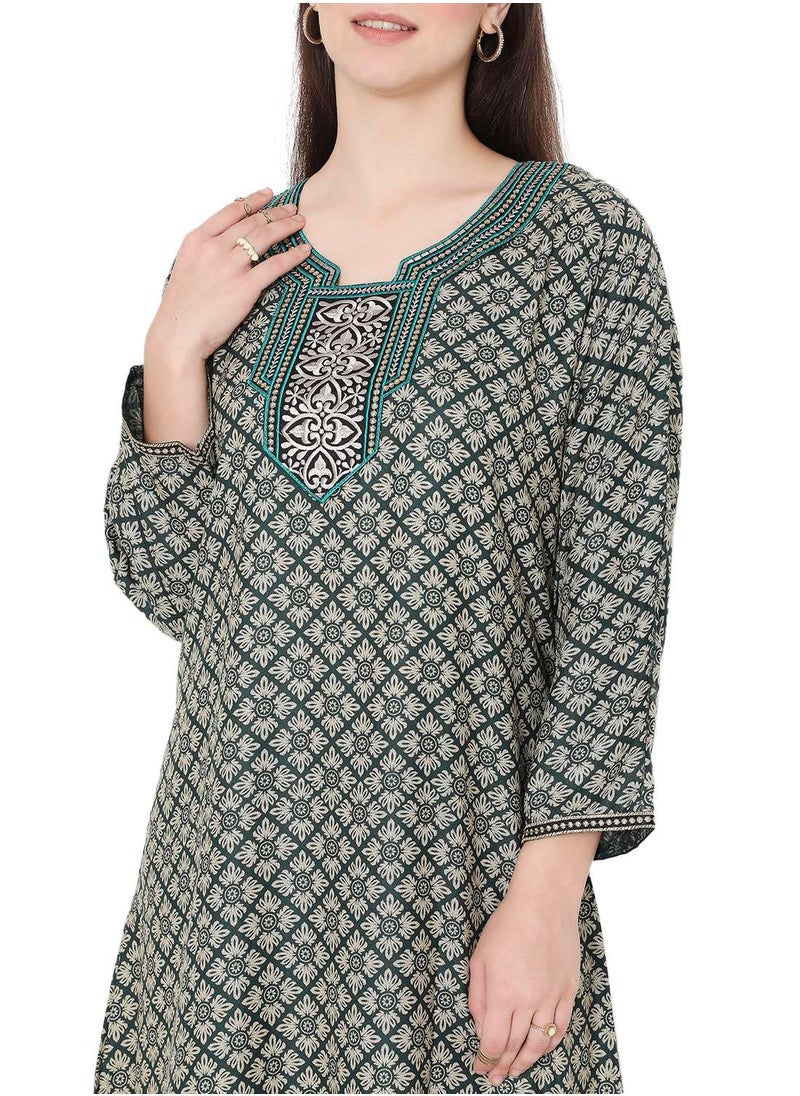HANA & SARA - CREATIVE THREAD EMBROIDERY WITH STYLISH PRINTED DESIGN ARABIC KAFTAN FARASHA DRESSES - Image 1