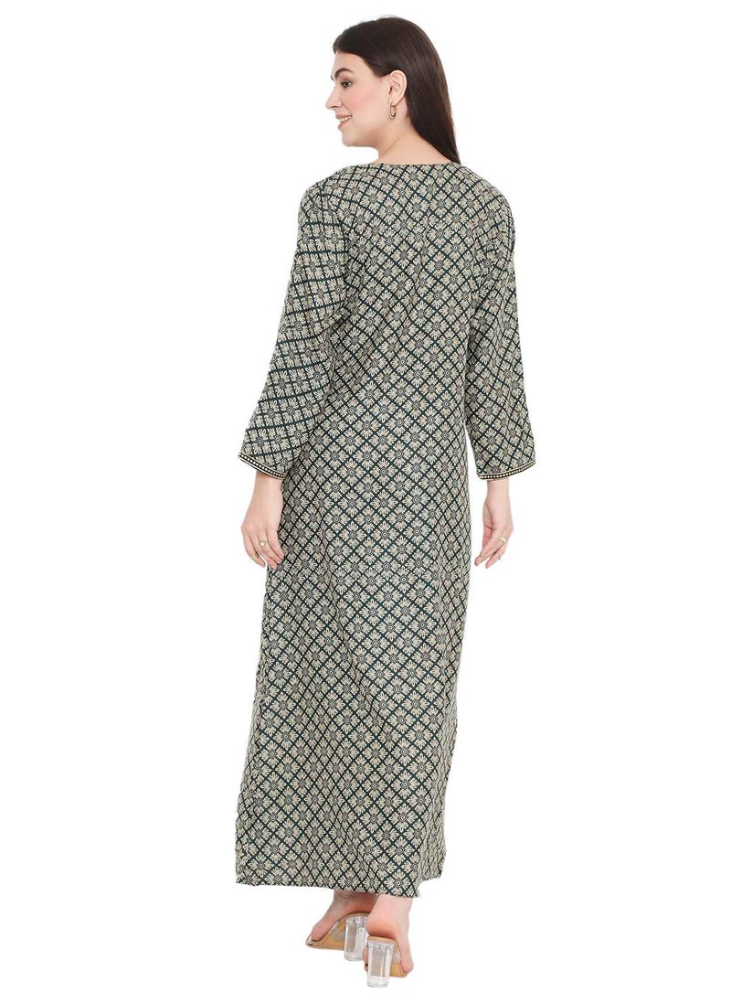 HANA & SARA - CREATIVE THREAD EMBROIDERY WITH STYLISH PRINTED DESIGN ARABIC KAFTAN FARASHA DRESSES - Image 1