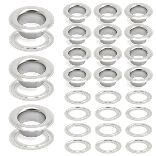 CRAFTMEMORE 3/16" (5MM) Hole Size 100 Sets Silver Metal Grommets Eyelets with Washers for Bead Cores, Clothes, Leather, Canvas (Silver) - Image 1