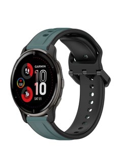 Generic Replacement Strap For Garmin Venu 2 Plus 20mm Convex Loop Two-Color Silicone Watch Band Olive Green + Black 