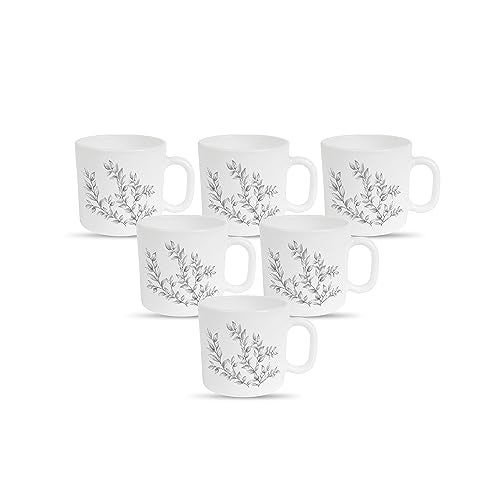 La Opala Diva, Pearl Collection Opal Glass Crockery | Coffee Mug Regular, Set of 6 | Dusky Vines, 190 ml | for Tea & Coffee | Microwave Safe | 100% Vegetarian | Extra Strong | Super Light & White - Image 1