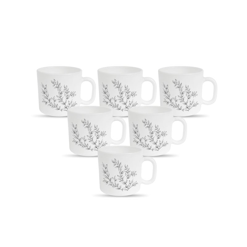 La Opala Diva, Pearl Collection Opal Glass Crockery | Coffee Mug Regular, Set of 6 | Dusky Vines, 190 ml | for Tea & Coffee | Microwave Safe | 100% Vegetarian | Extra Strong | Super Light & White - Image 5