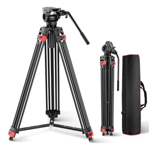 NEEWER Basic 74 Video Tripod with Fluid Head Metal Camera Tripod with Smooth Friction Damping Mid Level Spreader Quick Release Plate Compatible with Manfrotto 501 Max Load 176lb TP37 - Image 1