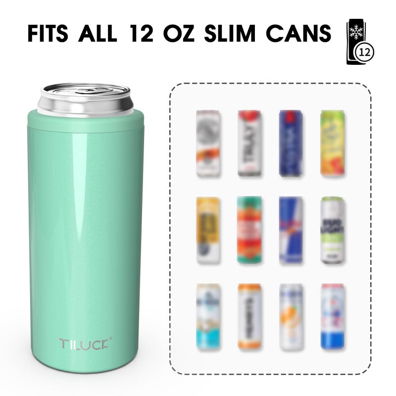 TILUCK Skinny Can Cooler for Slim Beer & Hard Seltzer, Stainless Steel, Doucle-Walled Stainless Steel Insulated Slim Cans, Standard 12 oz (Glitter Aqua) - Image 3