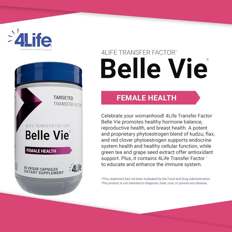 4Life Transfer Factor Belle Vie  Supports Womens Reproductive Health with Phytoestrogen Blend of Kudzu Flax and Red Clover  60 Veggie Capsules - Image 3