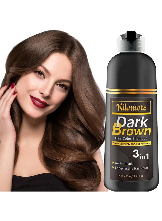 KILOMETS Dark Brown Hair Color Dye Shampoo, 400ml - 100% Grey Coverage in Minutes, Ammonia Free - Gray Silver Hair Dye Shampoo - Image 1