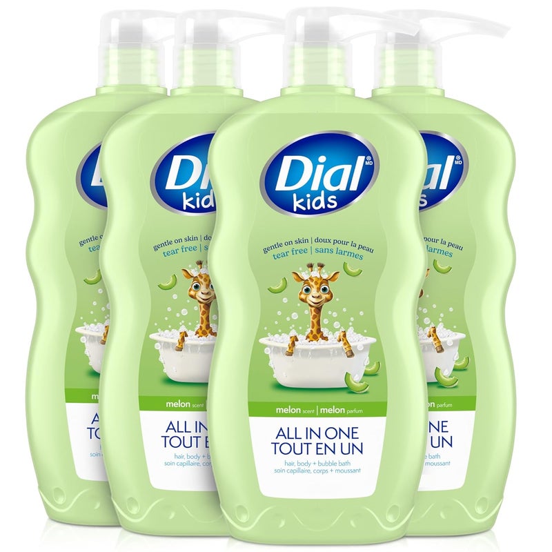 Dial Kids All-in-1 Body Wash + Hair + Bubble Bath, Melon Scent, 24 Fl Oz, Pack of 4, Hypoallergenic Body Wash & Shampoo, No Tears Formula for Kids 2+ Years, No Parabens & Silicones - Image 1