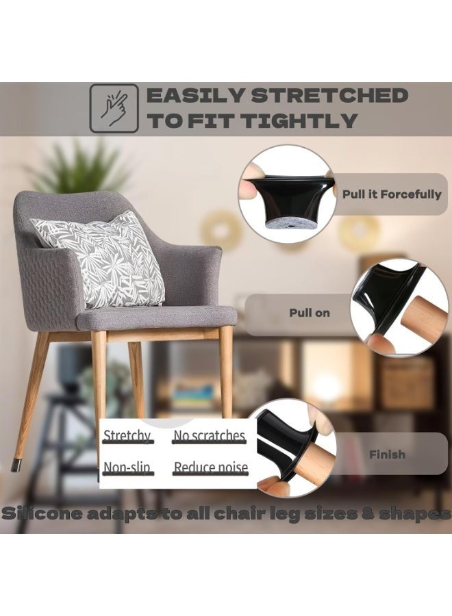 Arabest 24 PCS Silicone Chair Leg Floor Protectors, Elastic Durable Material for Anti-Scratch & Noise Reduction, Universal Fit for Round/Square Furniture Legs, Black with Gray Background - Image 4