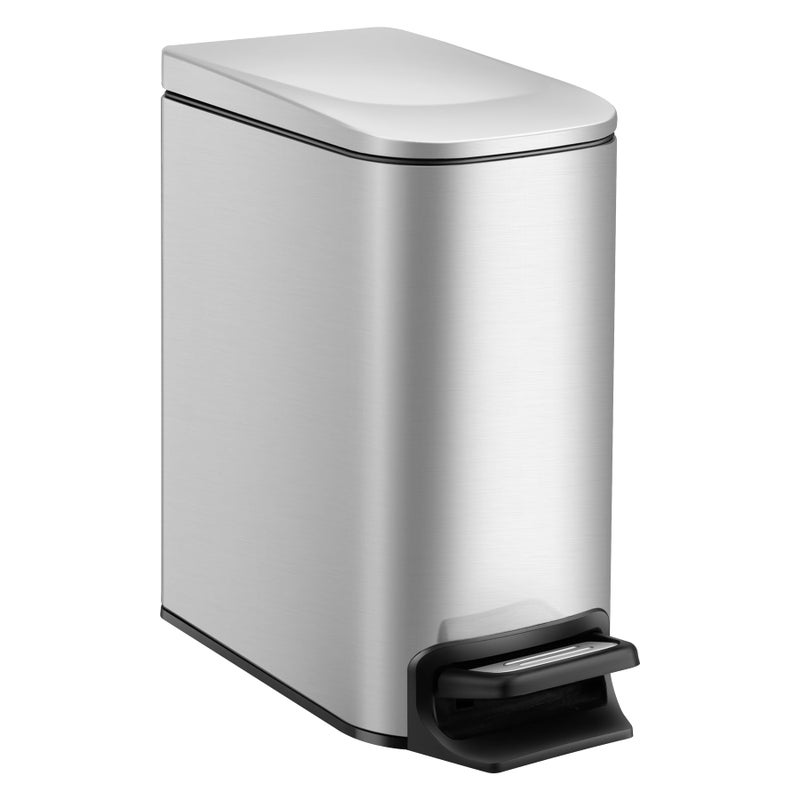 TIPGO Slim Bathroom Trash Can with Lid Soft Close Step Pedal 6 Liter  16 Gallon Stainless Steel Trash Bin Small Garbage Cans for Bedroom Office Kitchen Silver