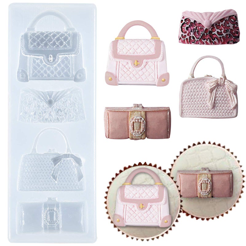 FUNSHOWCASE Handbag Clutch Bags and Purses Silicone Mold for Epoxy Resin Casting Fondant Cake Decoration Cupcake Topper Polymer Clay Craft 4Cavity 