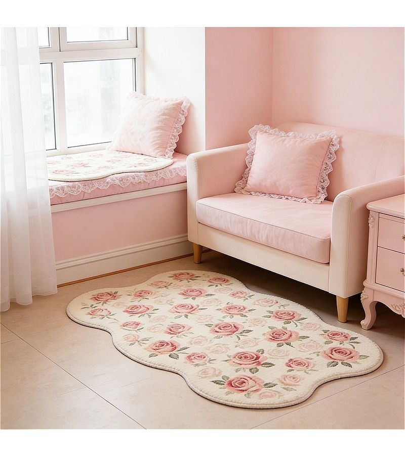 Luxury Faux Cashmere Carpet 31.5x47.24 Inch Cream Rose Floral Design Plush Soft Washable Anti Slip For Living Room Bedroom Entryway - Image 4