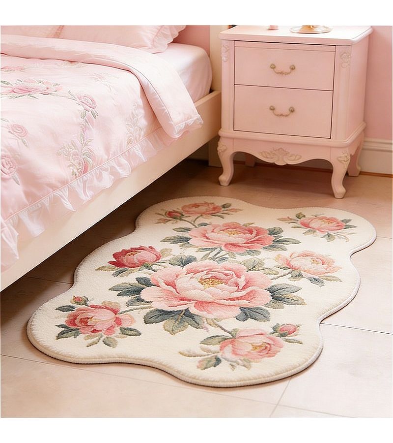 Luxury Faux Cashmere Carpet 31.5x47.24 Inch Cream Rose Floral Design Plush Soft Washable Anti Slip For Living Room Bedroom Entryway - Image 2