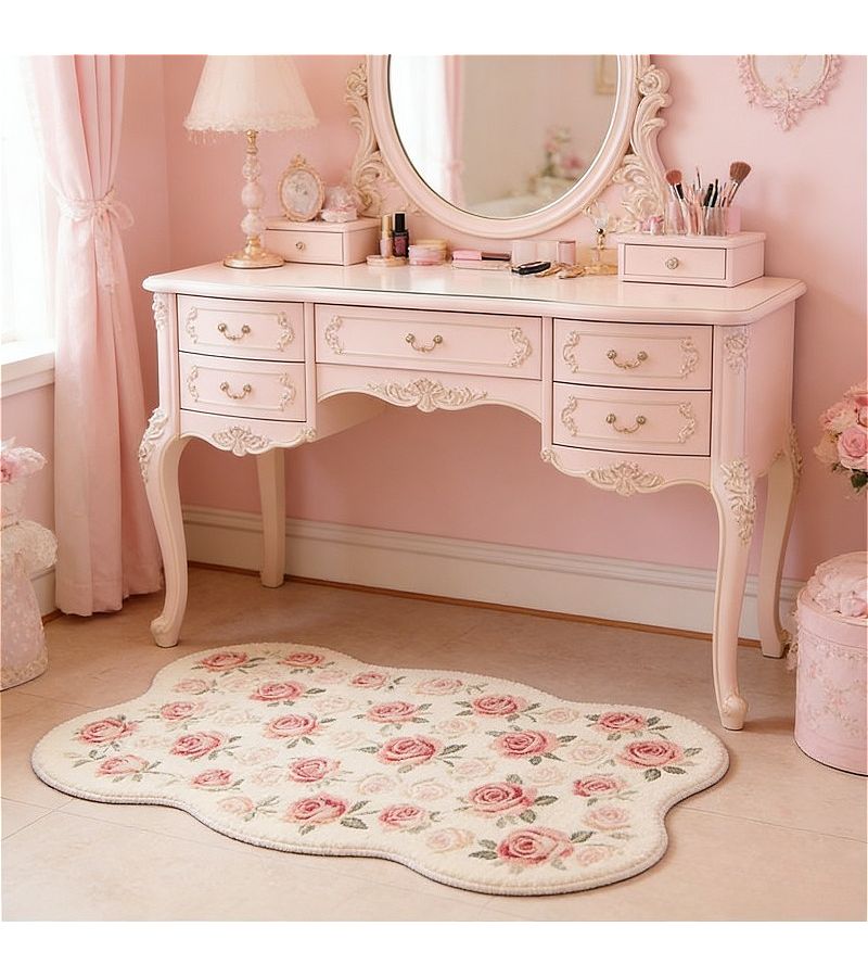 Luxury Faux Cashmere Carpet 31.5x47.24 Inch Cream Rose Floral Design Plush Soft Washable Anti Slip For Living Room Bedroom Entryway - Image 5
