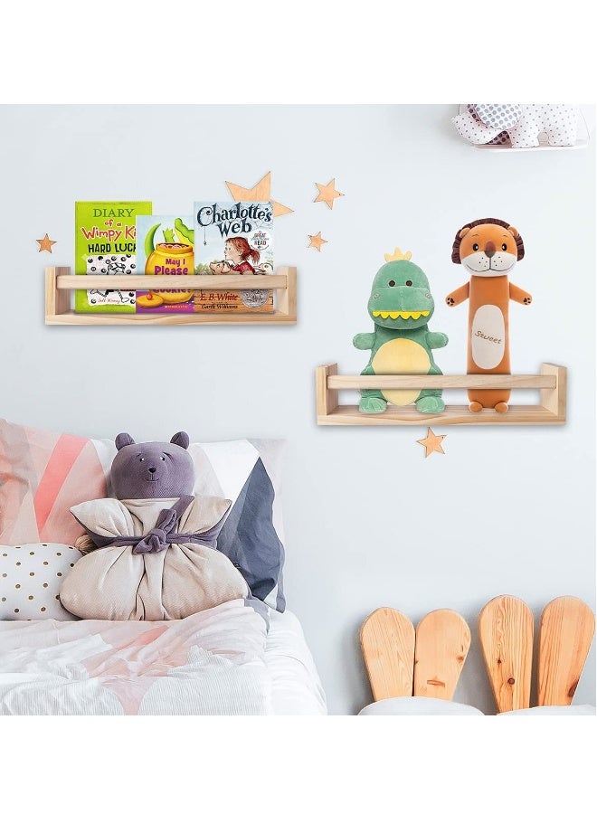 2Pcs Floating Wall Shelves, Naturel Wood Floating Wall Bookshelf Nursery Bookshelves for Bathroom Decor Kitchen Spice Rack Bookshelf Organizer - Image 2