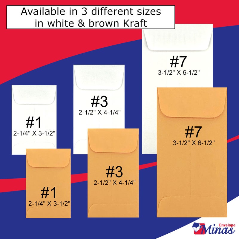 Minas Envelope 500 Minas Envelope Coin/Cash/Small Parts #7 White Envelopes, 3-1/2" X 6-1/2", 24lb, 500/box - Image 3