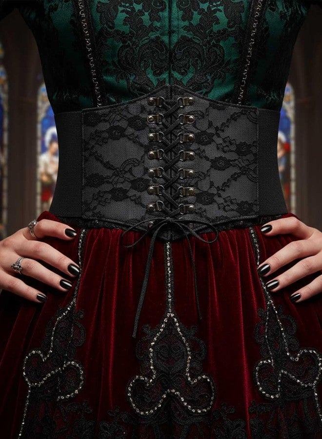 Urieo Black Corset Belt, Lace up Pirate Dress Costume Waist Cincher Belts for Women - Image 5