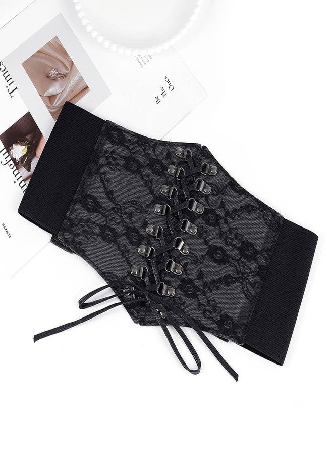 Urieo Black Corset Belt, Lace up Pirate Dress Costume Waist Cincher Belts for Women - Image 4