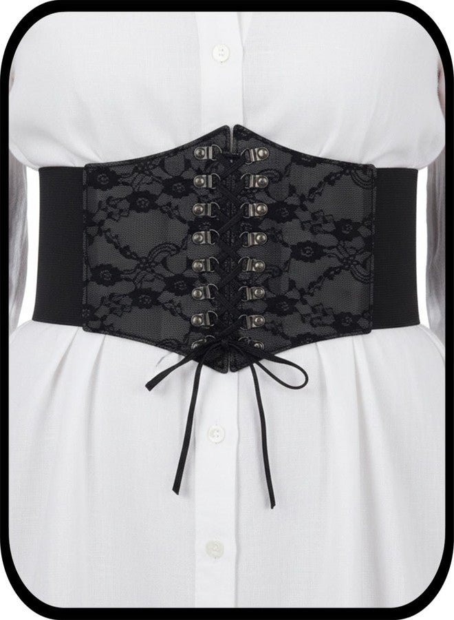 Urieo Black Corset Belt, Lace up Pirate Dress Costume Waist Cincher Belts for Women - Image 1
