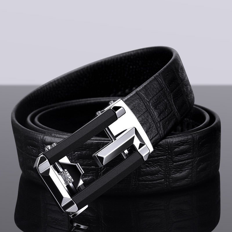 Men's Leather Belt with Crocodile Pattern - Premium Business Style