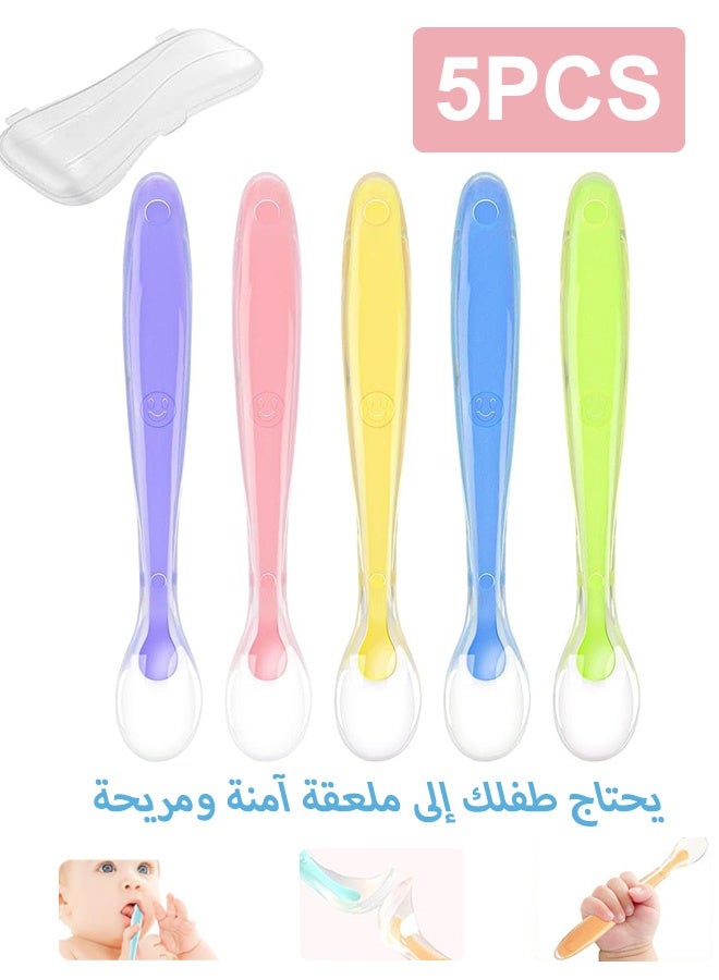 MXN 5 Pcs Baby Spoons, Baby Silicone Soft Spoons, Infant Safety Spoons for Baby Feeding Infant Weaning Soft Baby Spoons Training Feeding for Kids Toddlers Children and Infants - Image 1
