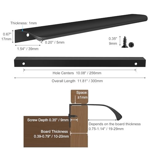 Malimali 10 Pack Black Finger Edge Pulls for Wardrobe Cabinets 1181 Drawer Pulls Kitchen Cabinet Handles Modern Aluminum Concealed Tab Pulls for Closet Door Matte Black - Image 3